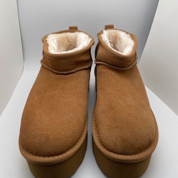 CUSHIONAIRE Women's COZY Genuine Suede pull on platform boot CHESTNUT 8.5 - Picture 3 of 6